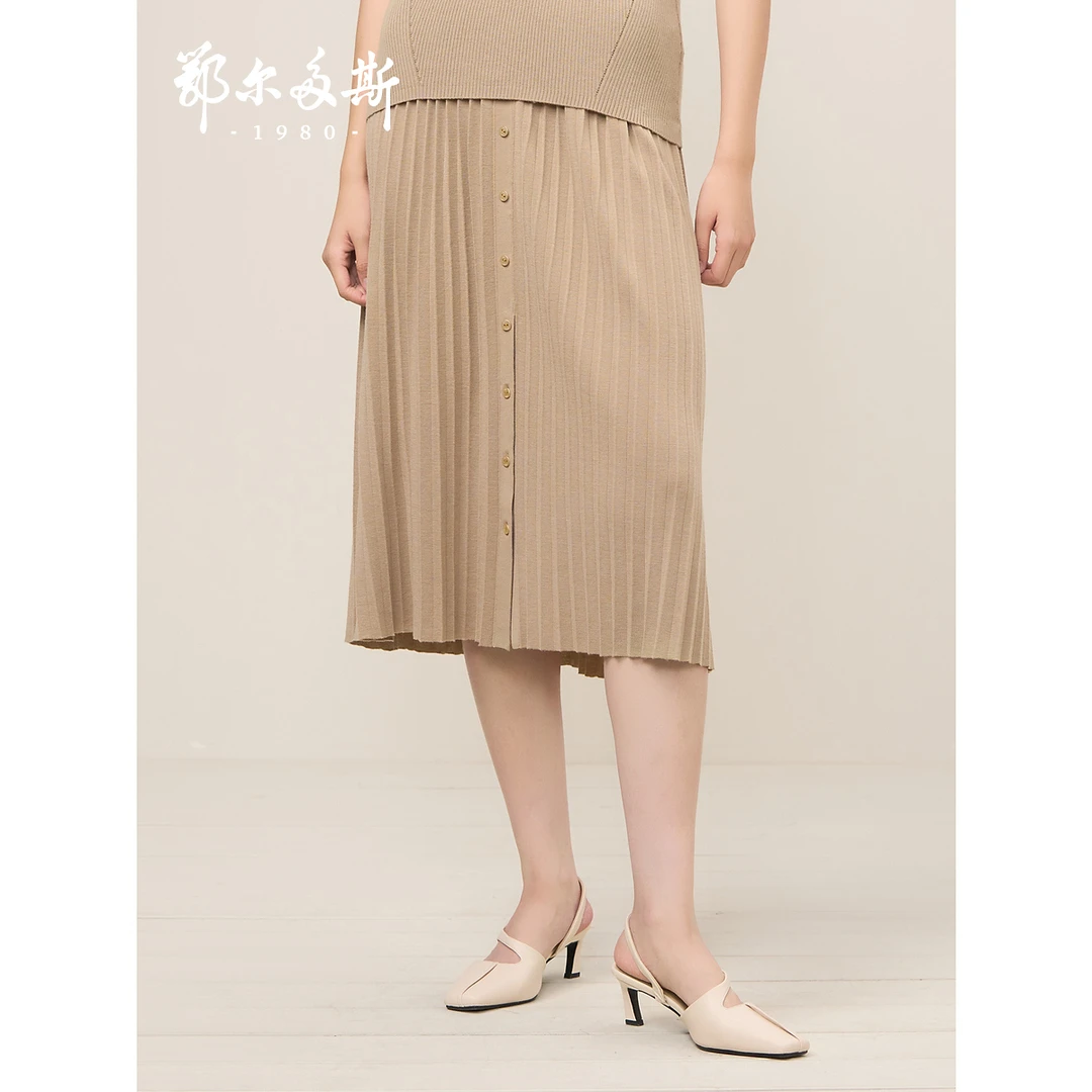 【纯绵羊毛】鄂尔多斯1980女装 早春 百褶半裙显瘦中腰A型裙