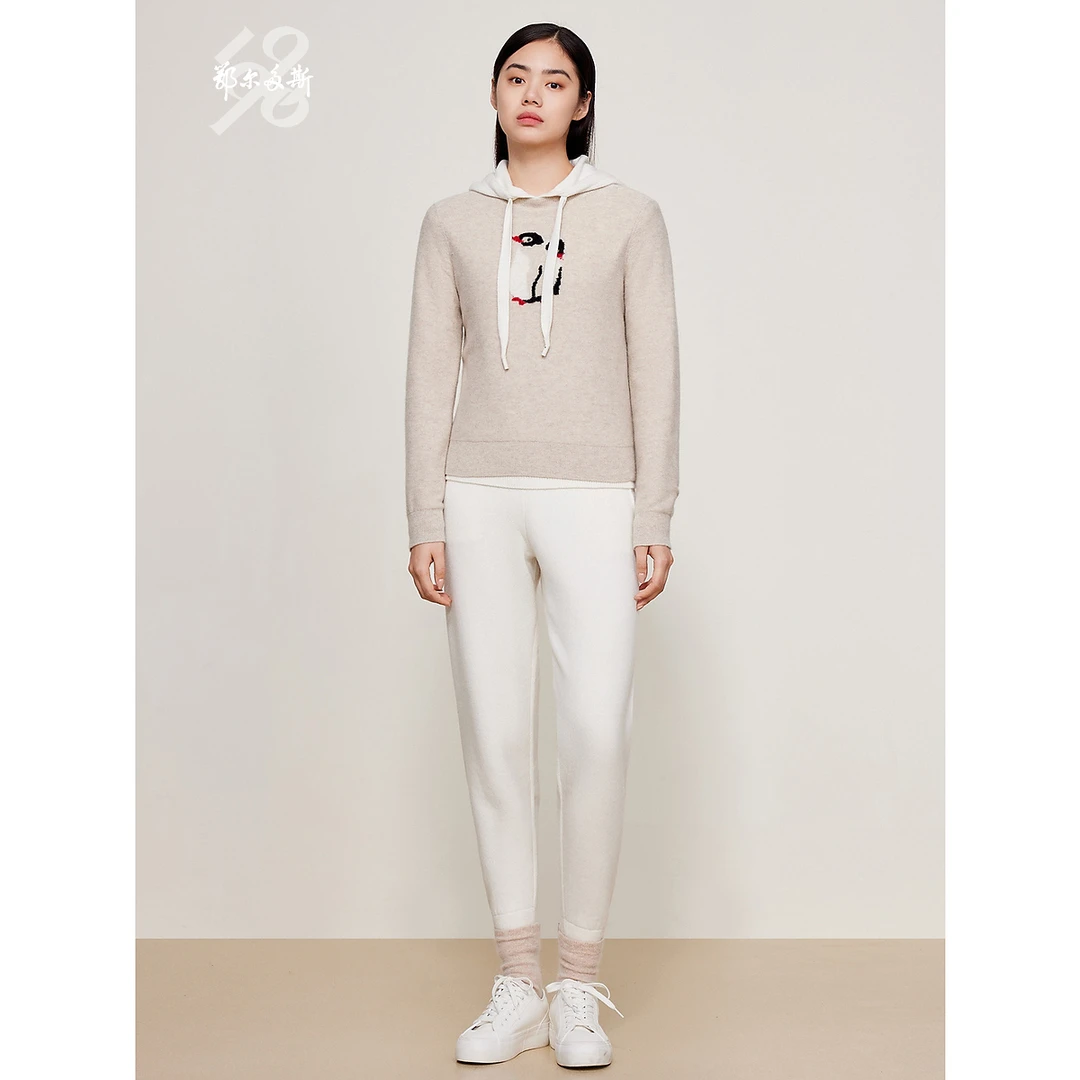 抗静电|鄂尔多斯1980 秋冬 纯羊绒圆领提花女针织套衫毛衣