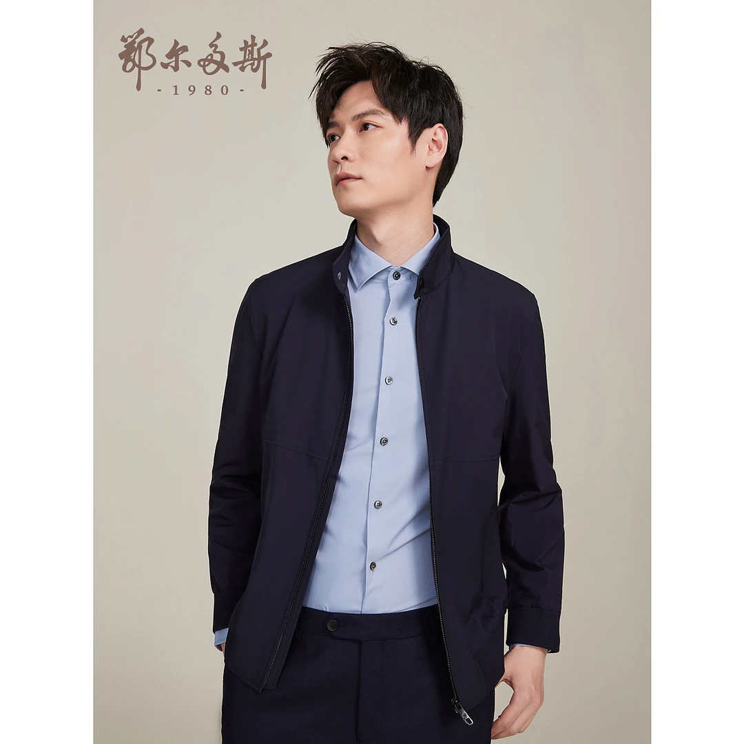 鄂尔多斯1980男装 秋冬季男士立领商务绅士风休闲纯色上衣夹克