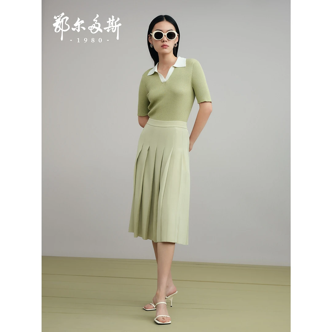 【桑蚕丝】鄂尔多斯1980 夏季桑蚕丝A字半裙女都市风百褶裙
