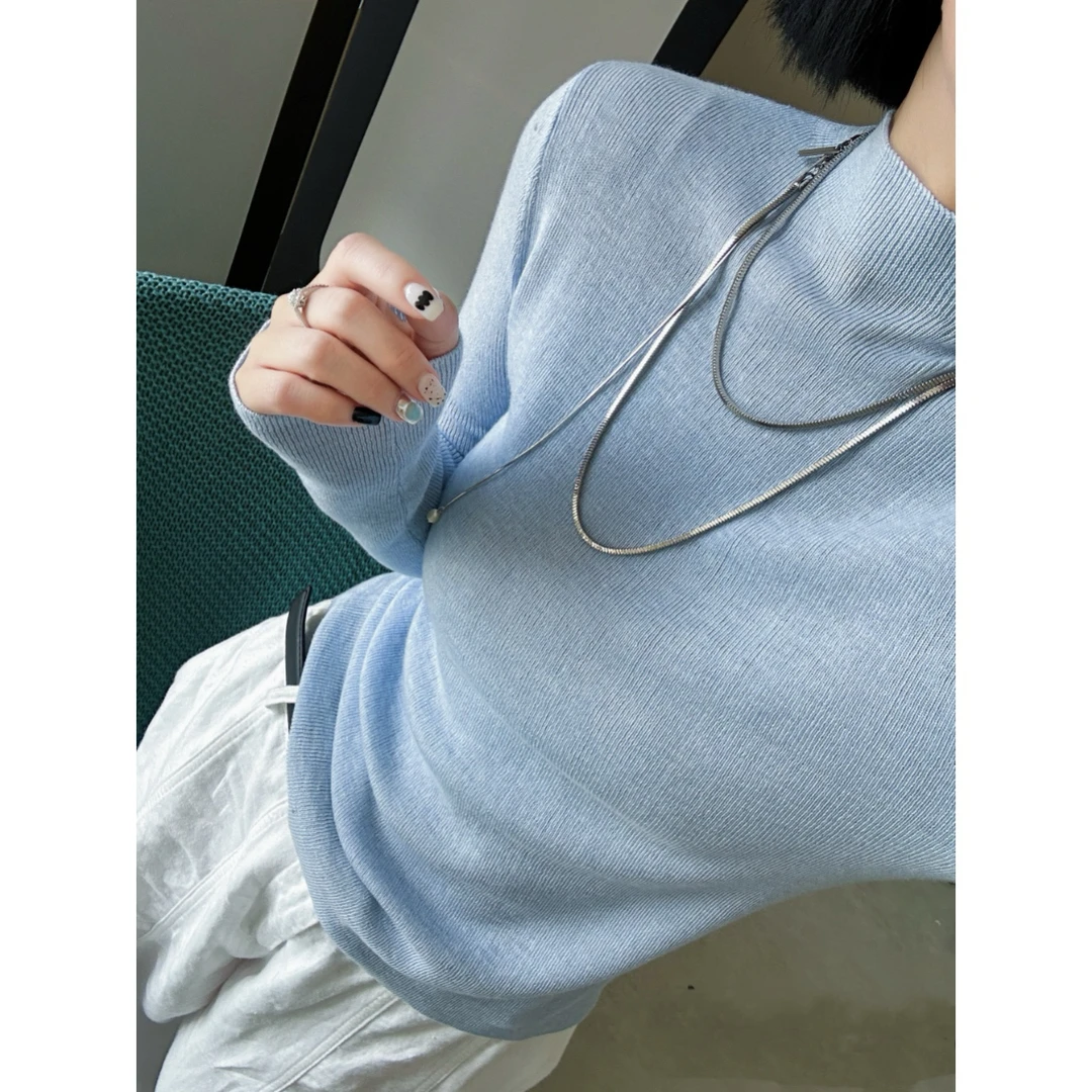 【百搭半高领纯色针织长袖】时尚简约气质多色秋冬修身显瘦打底衫女