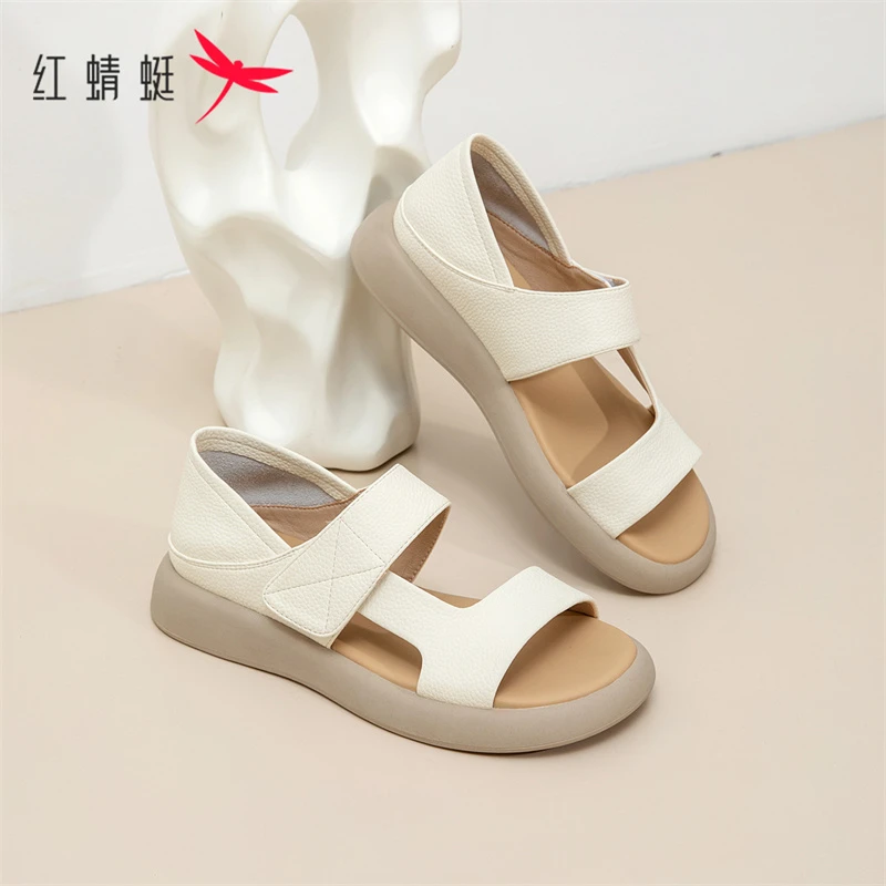 红蜻蜓女式时尚百搭夏季休闲外穿学生纯色舒适套脚轻便时装凉鞋