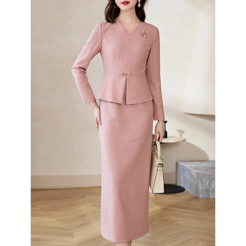 女装连衣裙气质名媛长袖轻奢时尚通勤优雅端庄修身显瘦中长款裙子