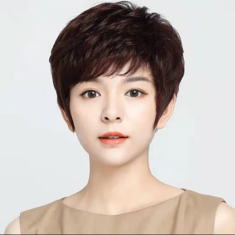 假发女短发卷发蓬松自然中老年女士气质减龄真发假发套100%真人发