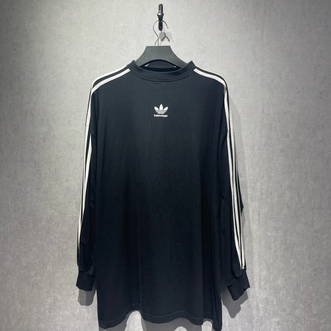 99新 Balenciaga/巴黎世家 adidas联名条纹logo卫衣/3码/公价7194
