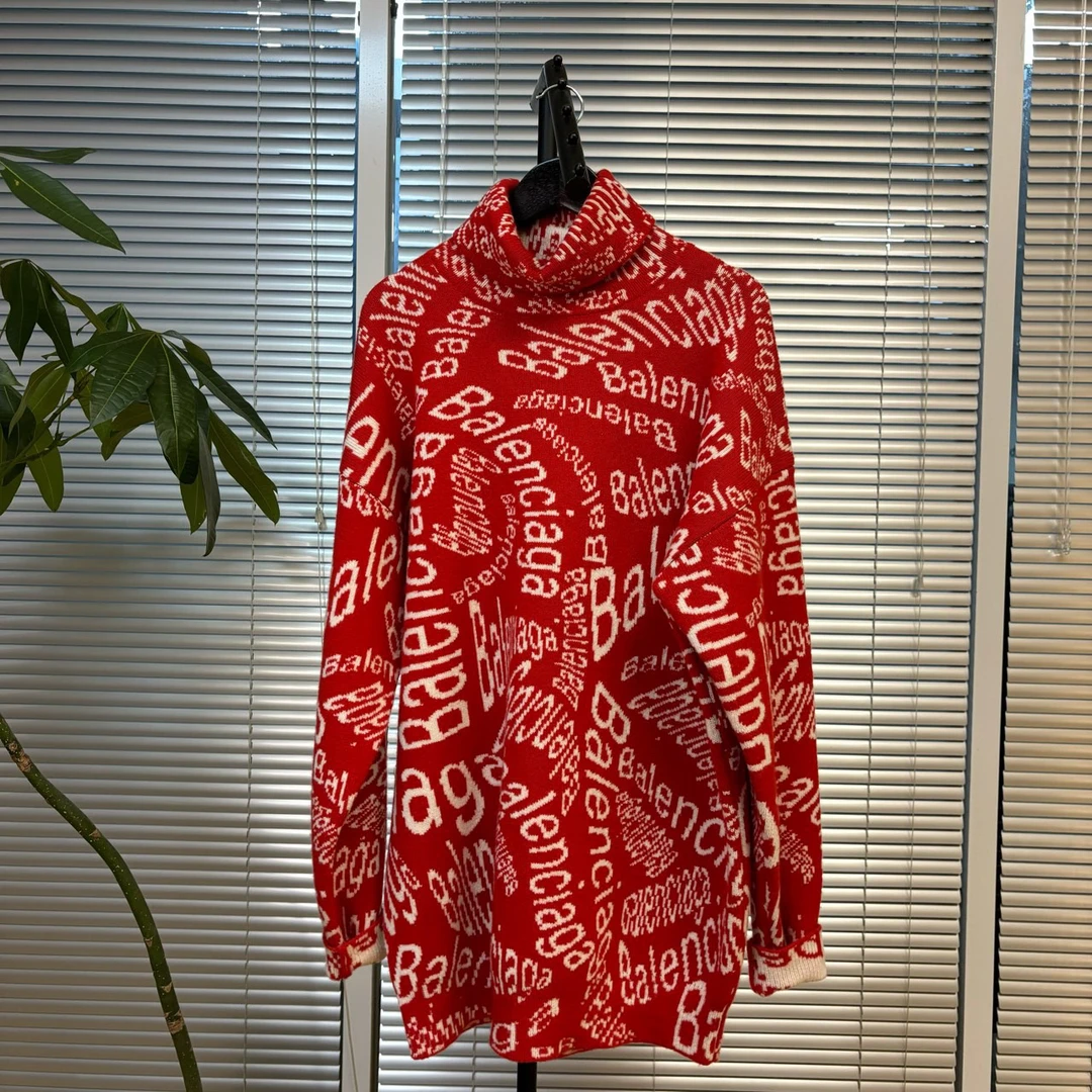 99新 Balenciaga/巴黎世家 弹幕高领针织衫/XS码/CL01316