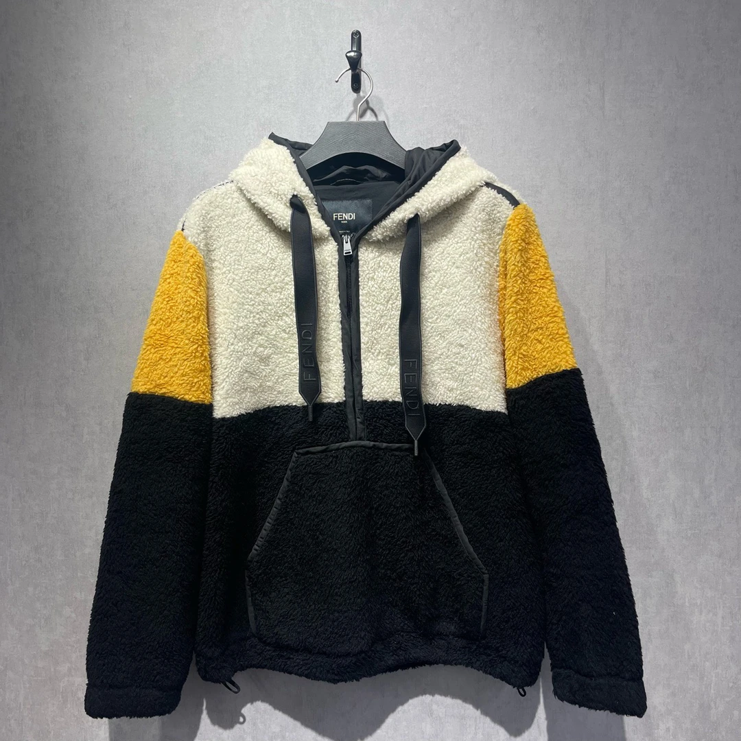 99新 FENDI/芬迪 拼色半拉链连帽卫衣/50码/99新/