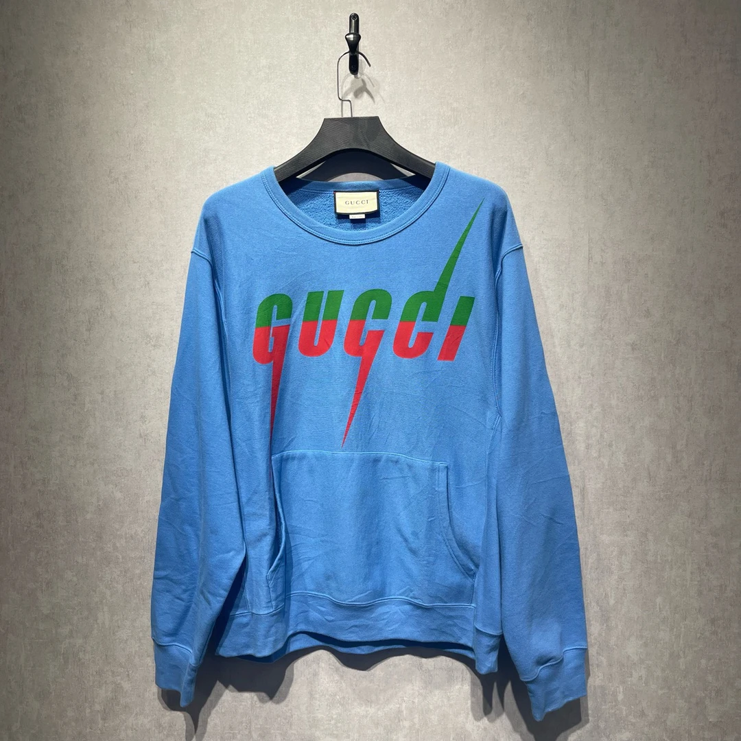 95新 GUCCI/古驰  克莱因蓝闪电logo卫衣/xl码/98新/