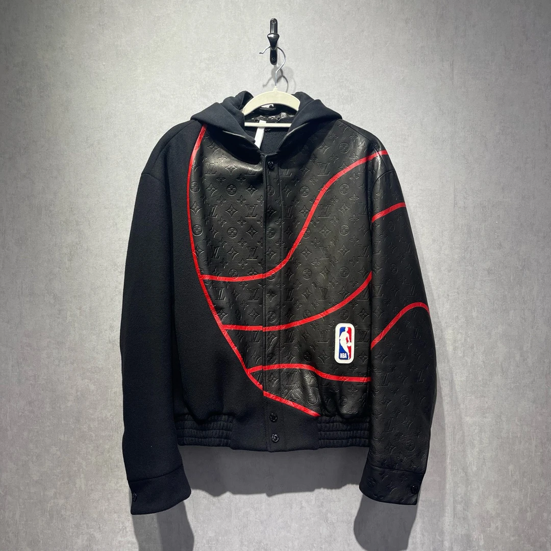 未使用 LouisVuitton/路易威登 NBA联名款毛呢拼皮棒球服48码