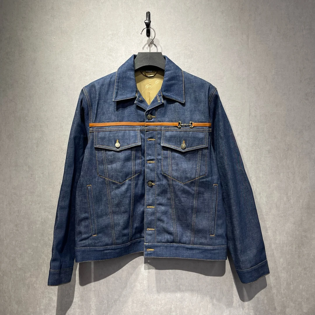 99新 GUCCI/古驰  胸前拼皮牛仔外套/48码/公价18500/DY212662