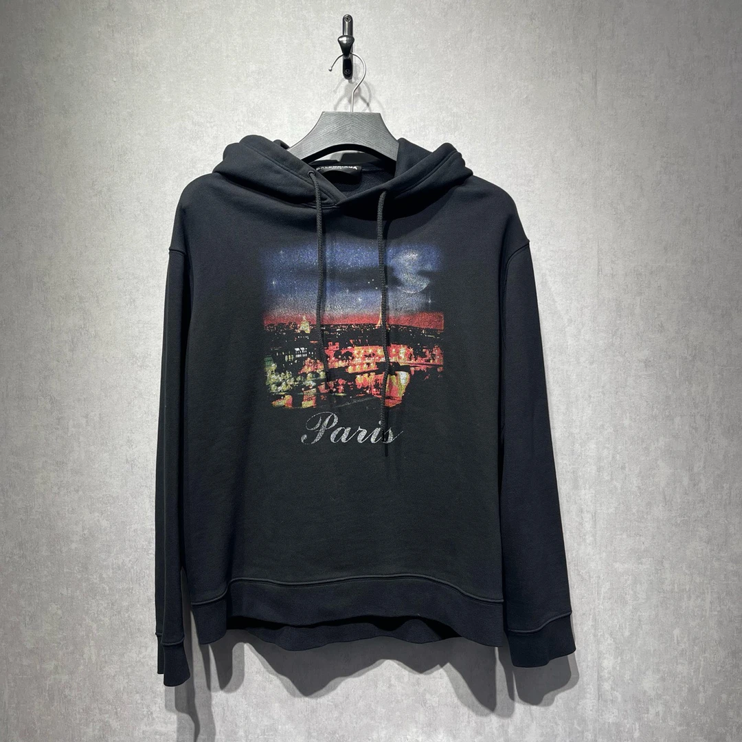 99新 Balenciaga/巴黎世家 夜景图案连帽长袖卫衣/L码/