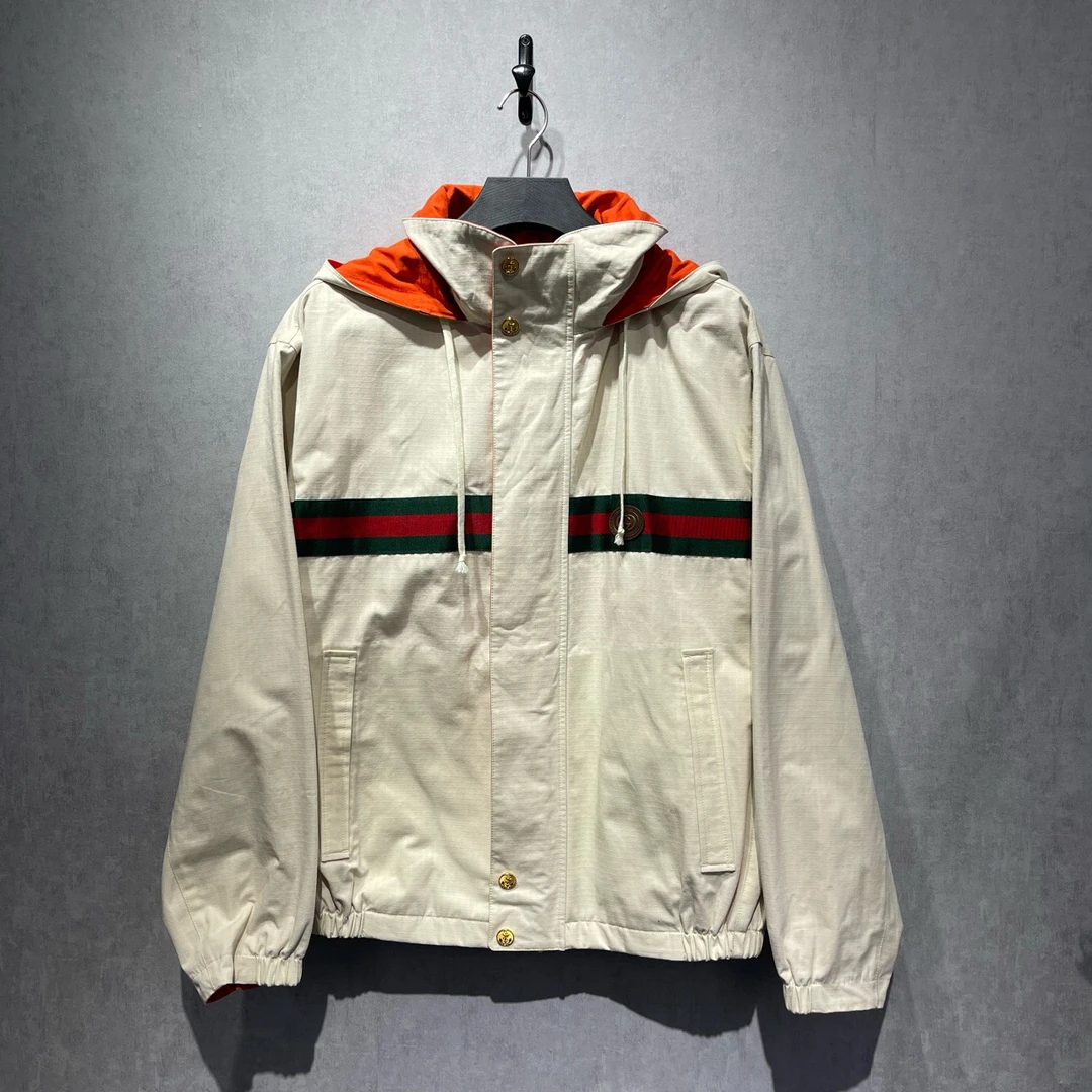 99新 GUCCI/古驰  条纹印花拼色双面穿夹克/48码/98新/毒10707