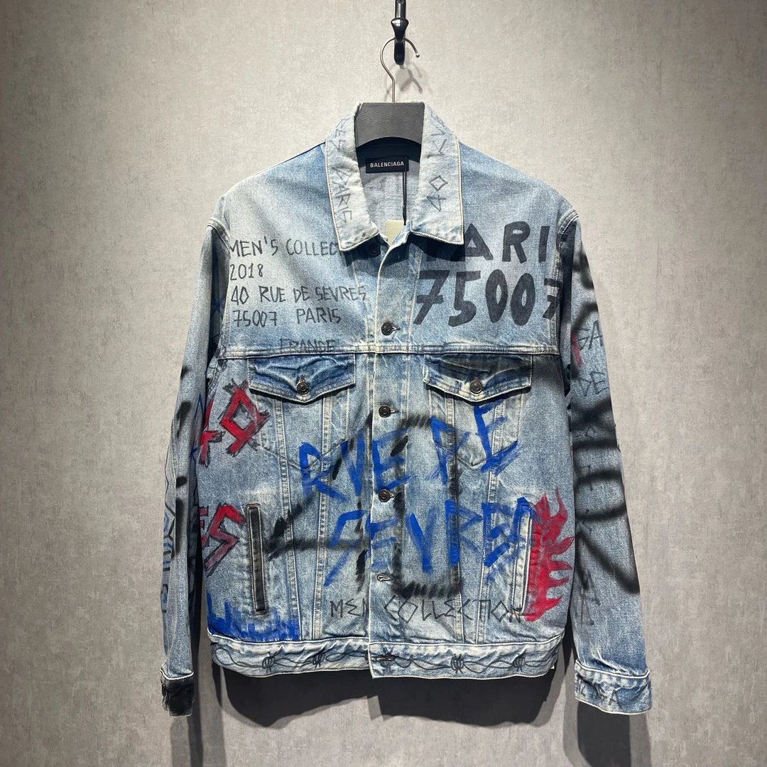99新 Balenciaga/巴黎世家  涂鸦牛仔外套/M码/98新/公价16900