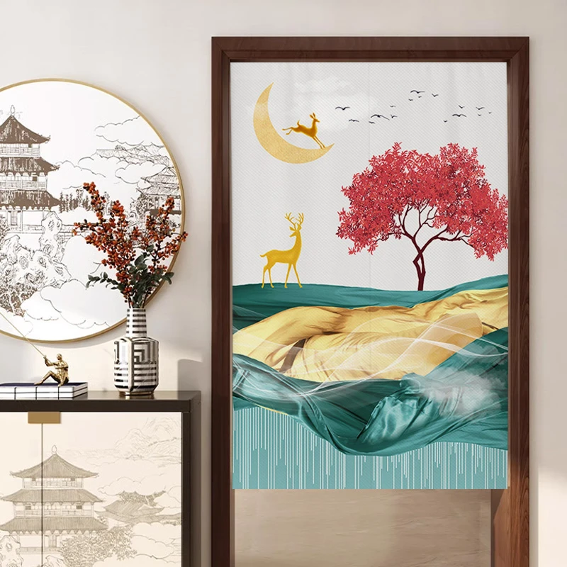 门帘免打孔家用客厅厕所隔断帘短帘半帘过道玄关主卧帘子装饰布帘