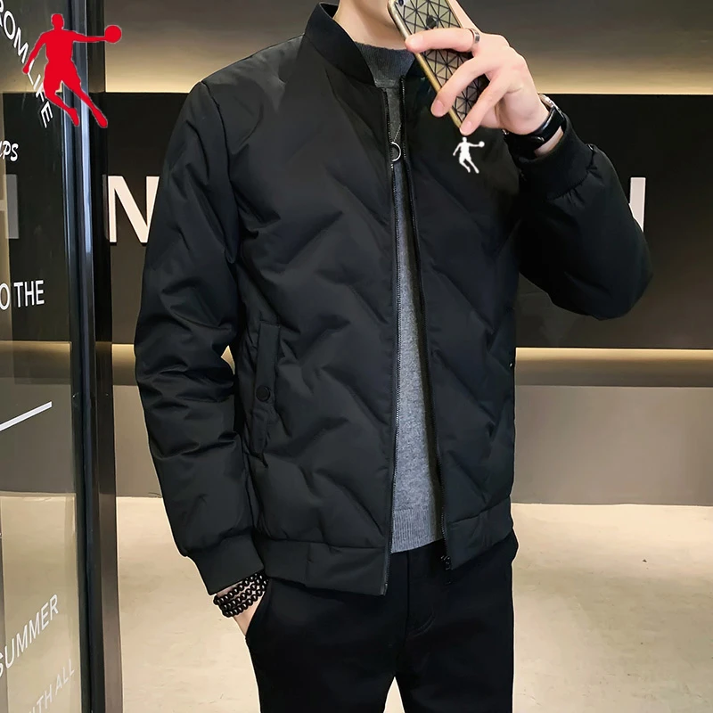 乔丹羽绒服男士轻薄短款2023新款加厚保暖棒球领青年宽松外套潮流