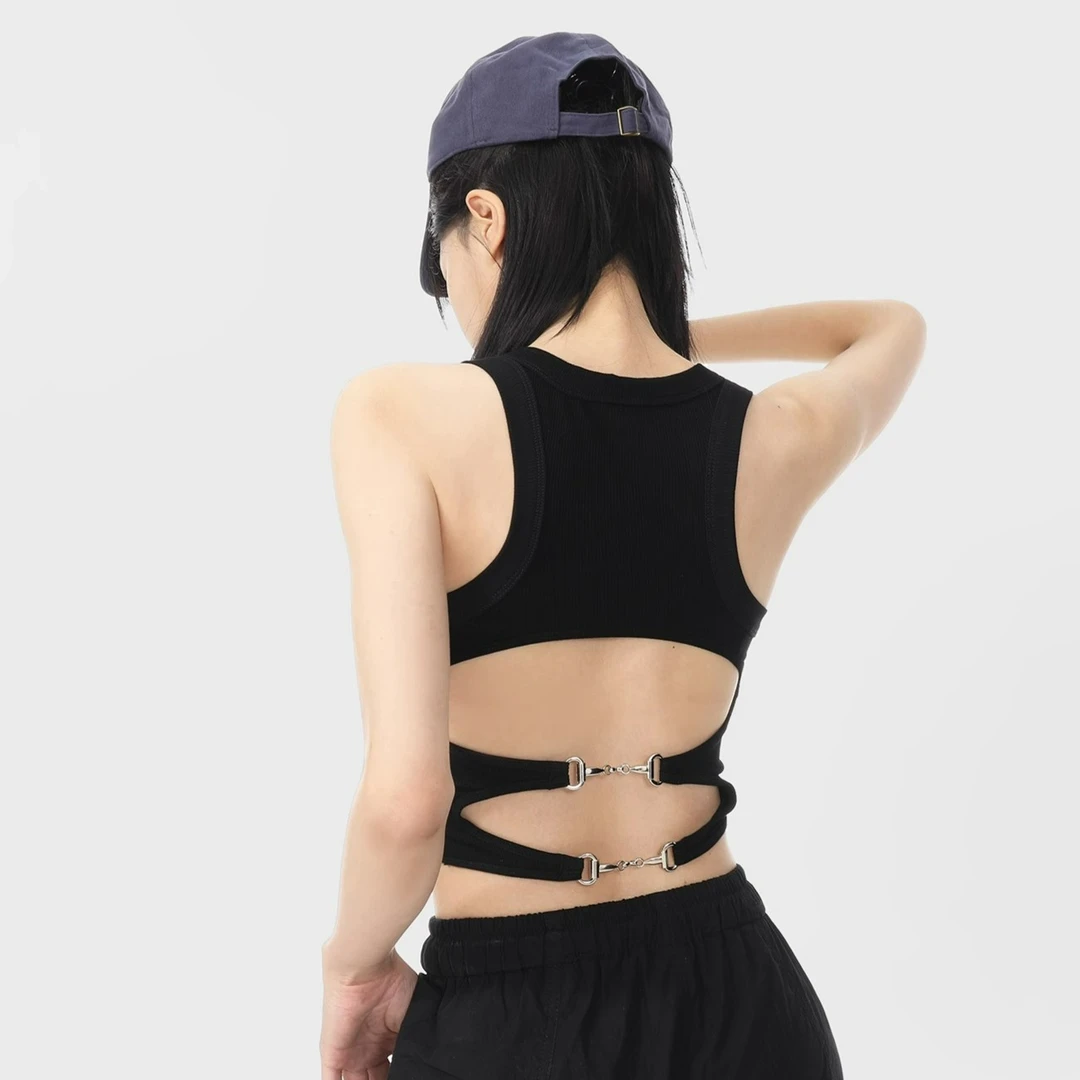 回头率密码~美式鱼骨甜辣抹胸金属扣露背工字背心辣妹美背吊带背