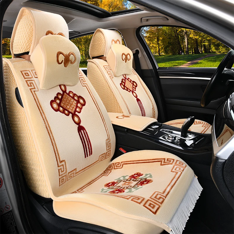 纯羊毛地毯式汽车坐垫套羊绒坐垫四季通用羊毛坐垫舒适