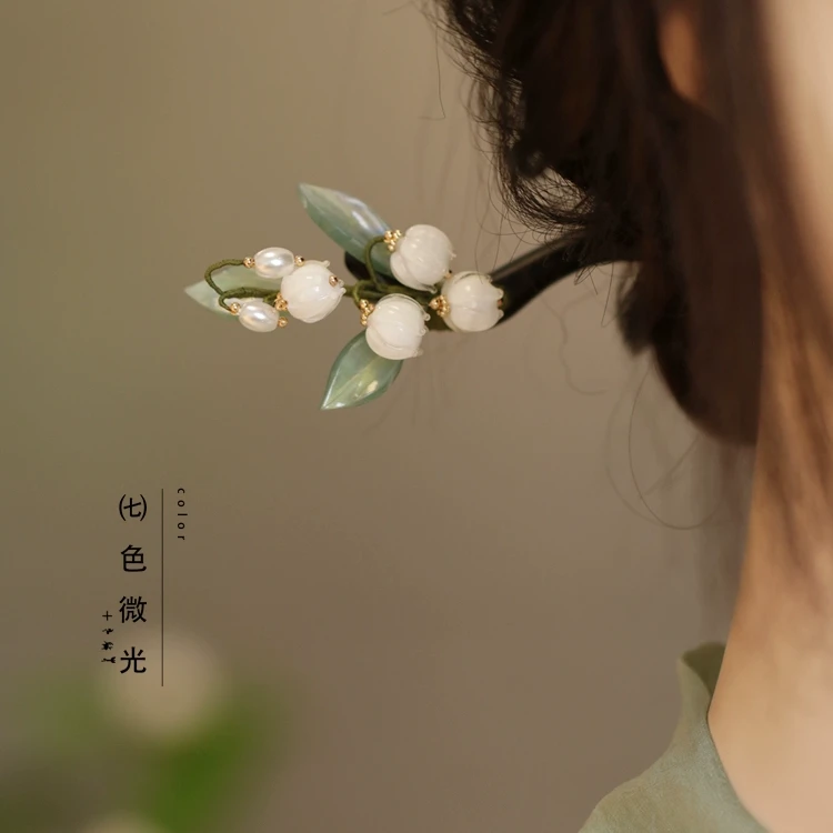 白铃兰木簪 新式旗袍 年轻款发簪新中式高级感盘发簪子简约现代女