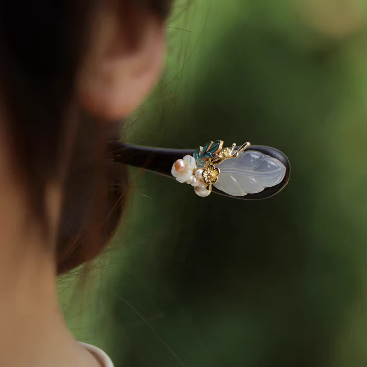 叶子步摇木簪复古风旗袍头饰丸子头发饰 簪子新中式