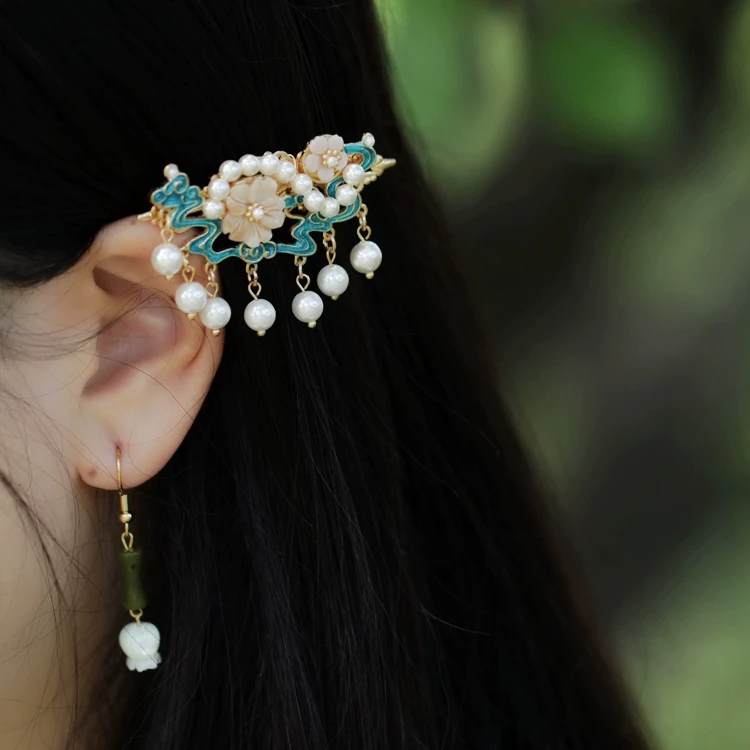 夹子头饰发夹女士古典旗袍耳边夹手工编制发卡侧边边夹高级感烧蓝