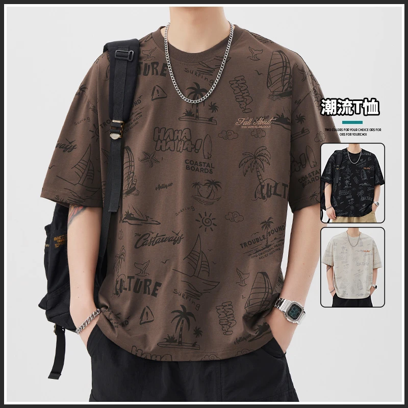 奥派鲨夏季男士短袖2025年新款潮流印花时尚百搭潮牌男装T恤上衣