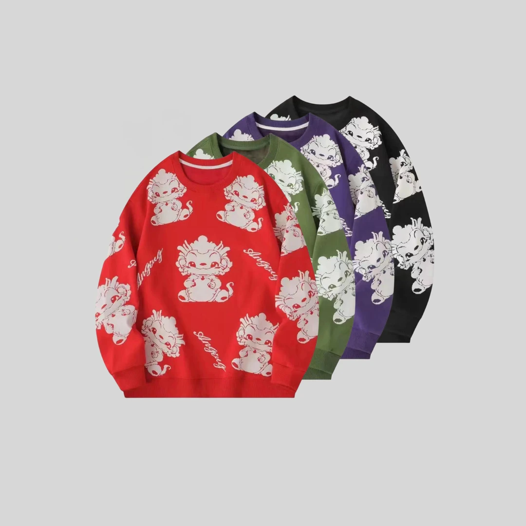 冬季-新款加绒加厚发泡卡通龙图案长袖套头卫衣88688