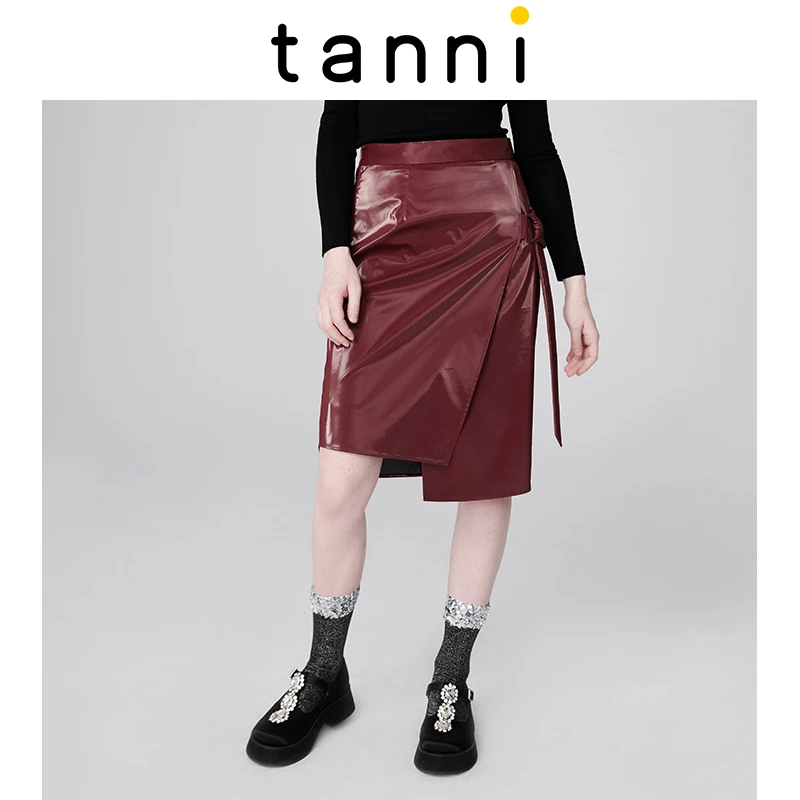 tanni商场同款时尚百搭酒红色显瘦半身裙TJ31SK061A