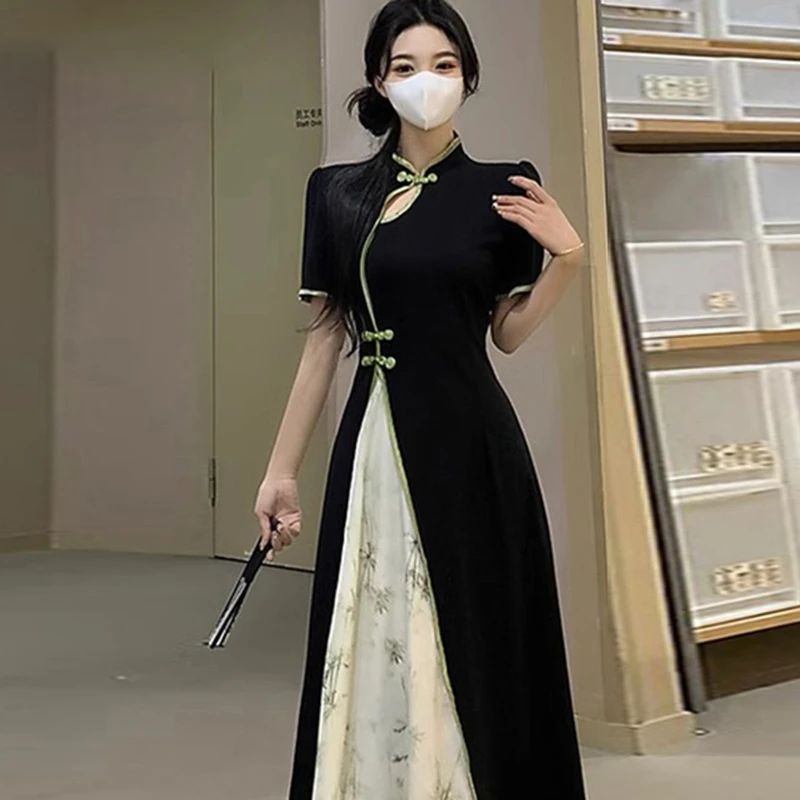 2024高级时尚夏季设计款新中式气质国风连衣裙复古修身裙子女1126