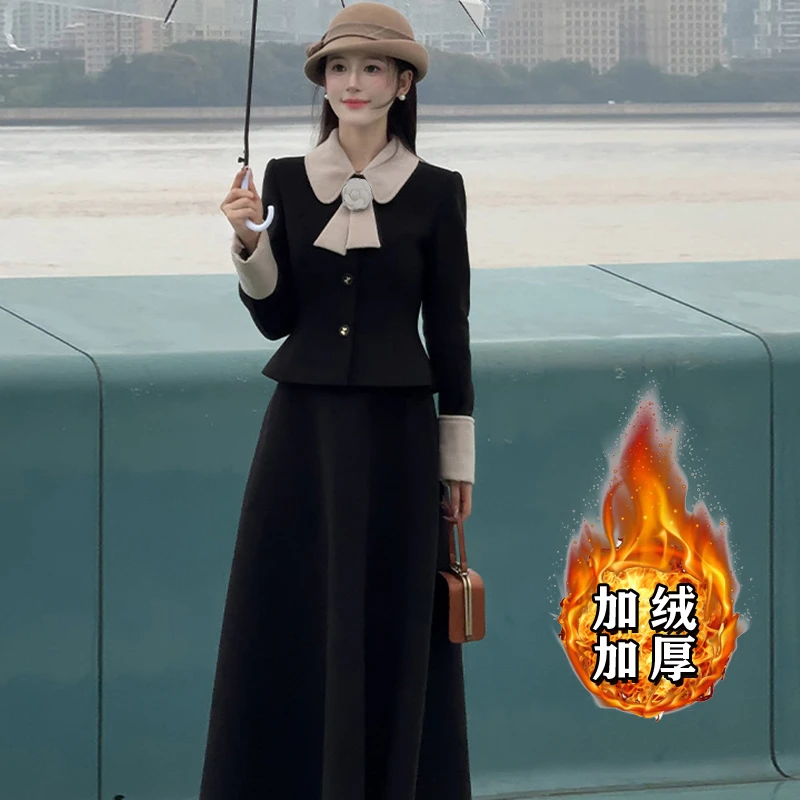 【V】【加绒加厚】【两件套】2025冬季法式千金风复古英伦风套装2512