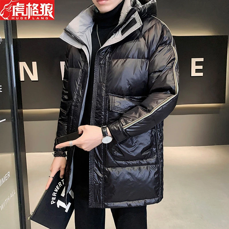 男士羽绒服冬季中长款皮面轻外套2023爆款青年设计师款韩系羽绒衣