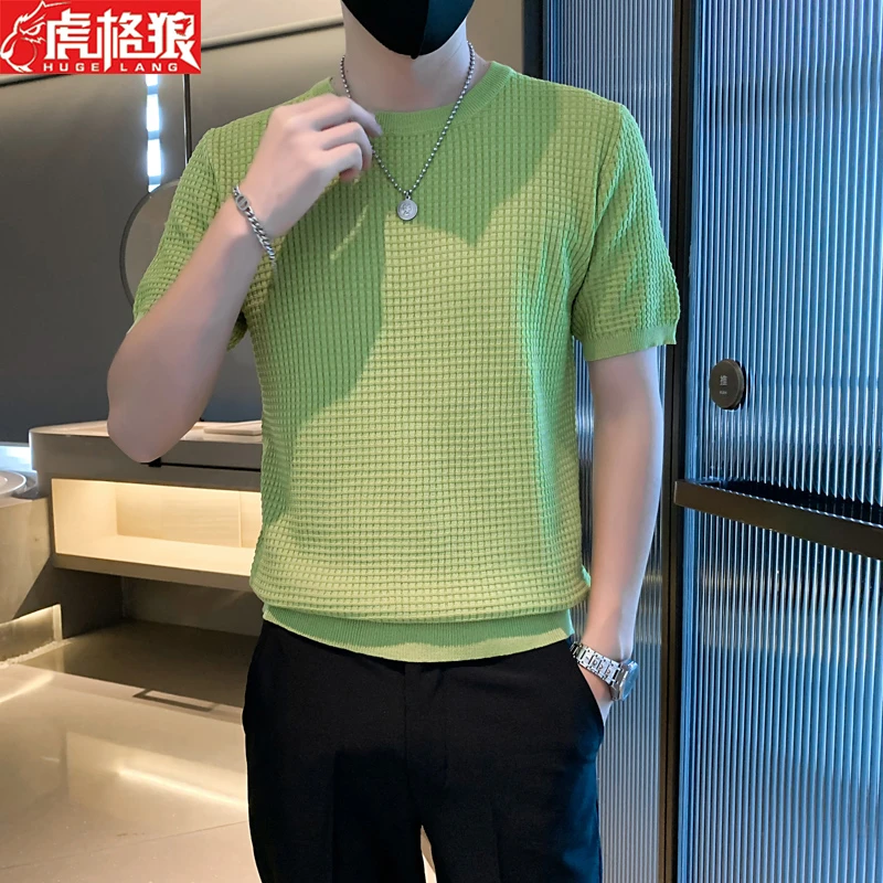 夏季男士t恤男装短袖半袖冰丝潮流潮牌体恤修身2023痞帅新款爆款