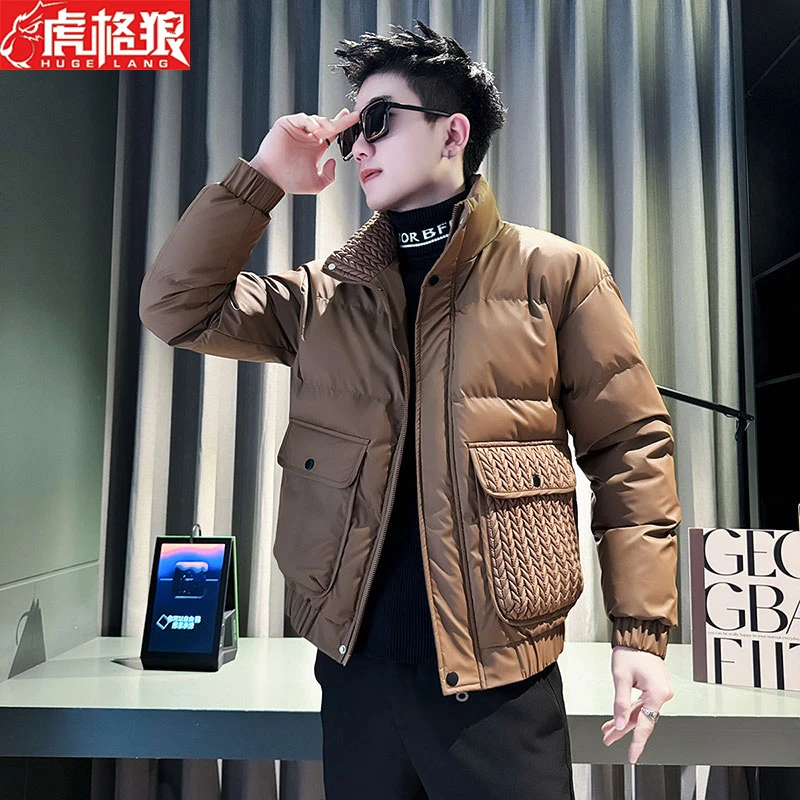冬季拼接立领男士棉衣大口袋棉衣冬季加厚保暖外套高端棉服商务装
