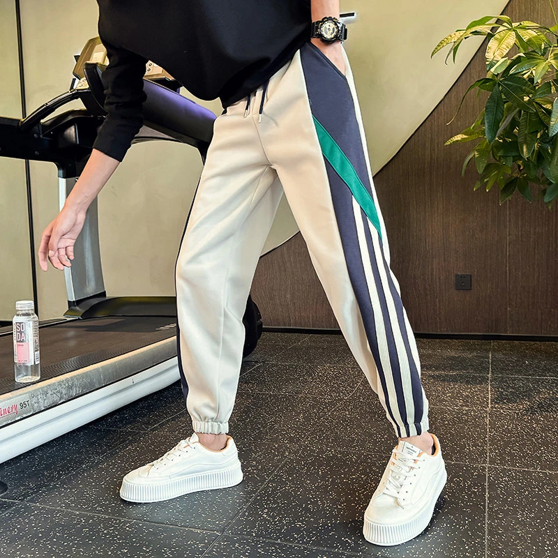 2024秋季拼色条纹裤子男款束脚运动休闲裤子潮流痞帅运动卫裤