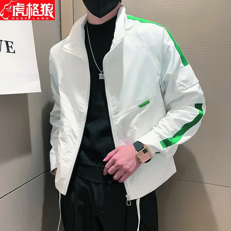 春秋季潮牌ins外套男韩版潮流百搭褂子2023新款男装上衣白色夹克