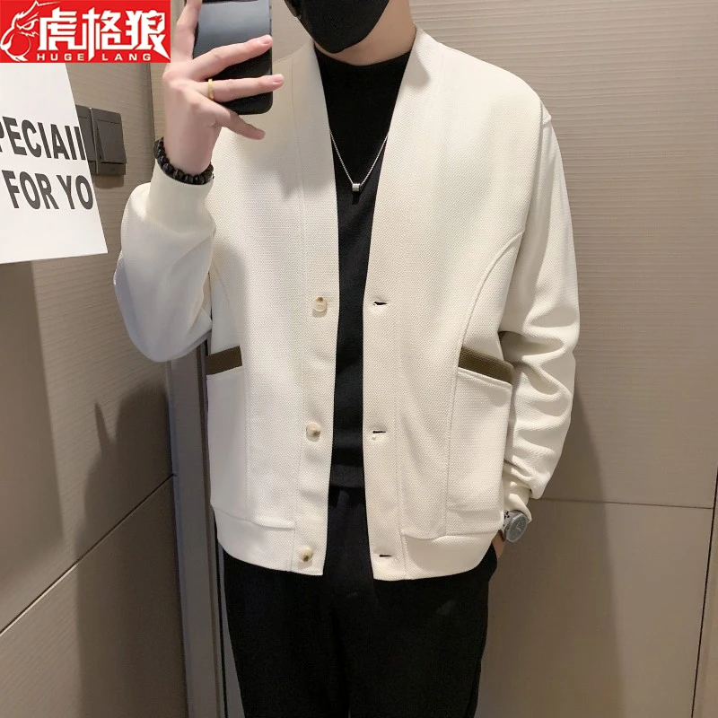 针织开衫外套男2024春秋潮牌线衣高级感韩版慵懒风氛围感V领毛衣