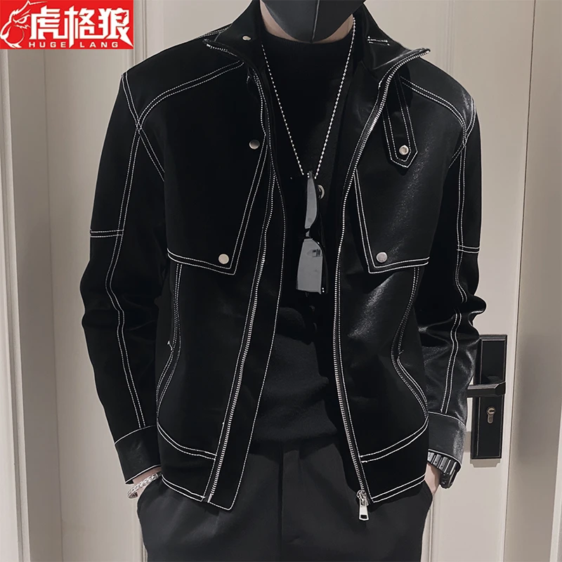 设计感皮衣外套男春秋季潮牌休闲立领皮衣夹克秋装2024爆款皮夹克