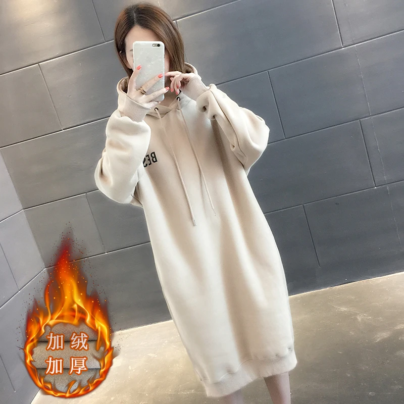 中长款卫衣女装2025年新款秋冬裙加厚加绒过膝欧货遮屁股外套上衣