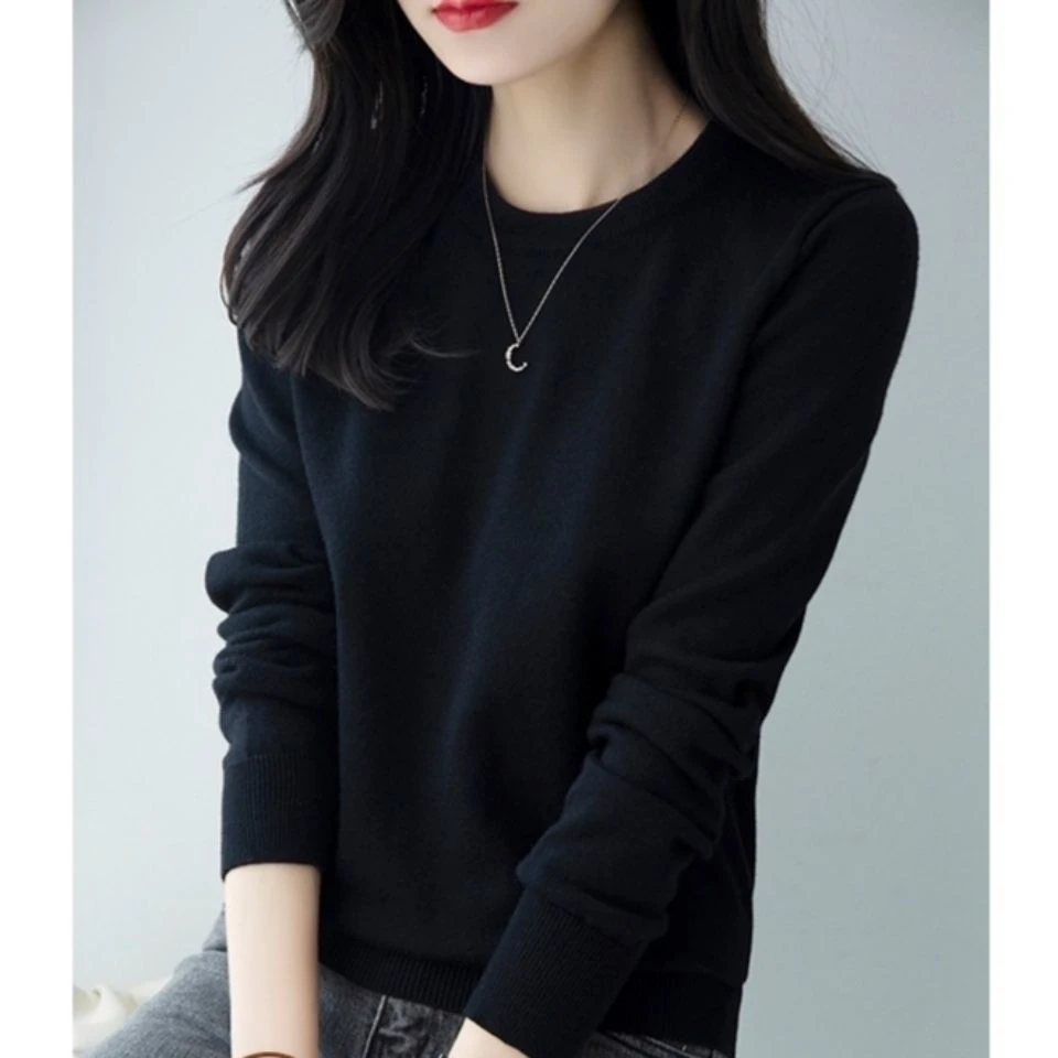 圆领加厚打底衫2025秋冬女装新款长袖针织衫修身显瘦纯色毛衣百搭
