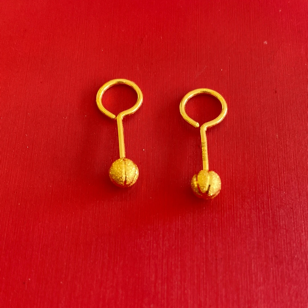 中金铂银足金999 简约南瓜球球耳钉黄金磨砂泡钉卡4mm-1712170325