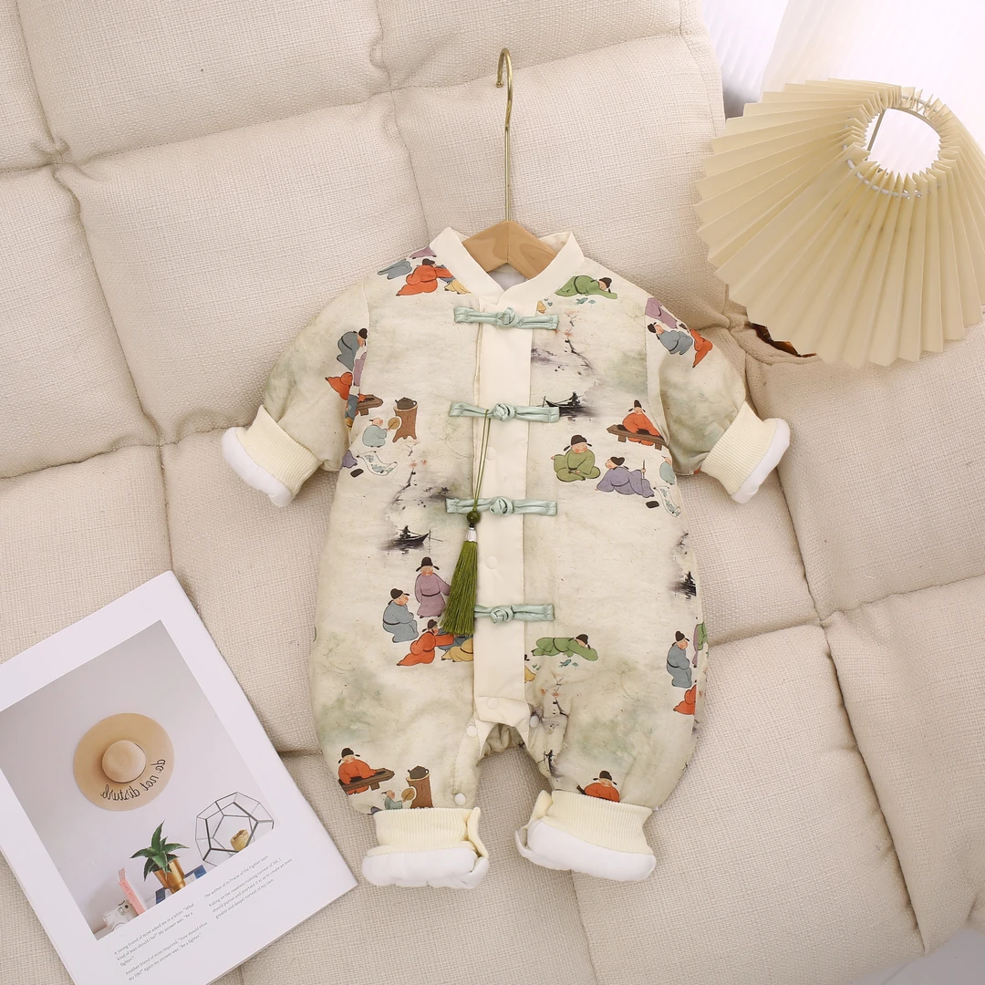 【江南才子】120g秋冬新生儿衣服加厚男女连体衣新生棉衣加厚保暖