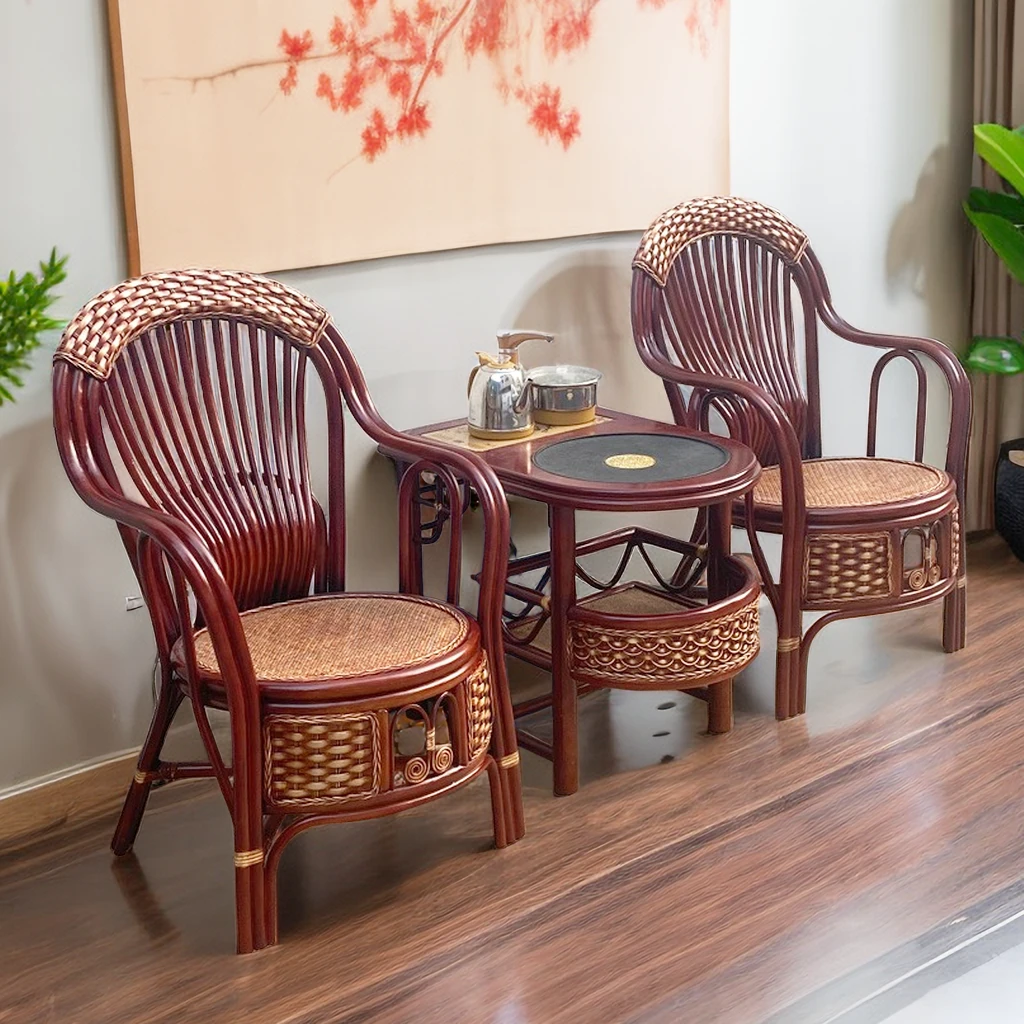 护腰高靠背排支椅单人高靠背藤椅三件套休闲椅阳台客厅家用茶桌椅