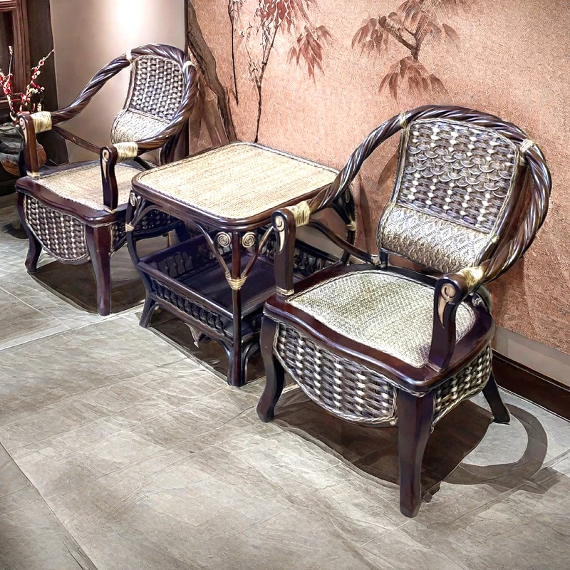 新款弓背椅真藤阳台茶桌椅茶几组合客厅家用单人靠背椅藤编休闲椅