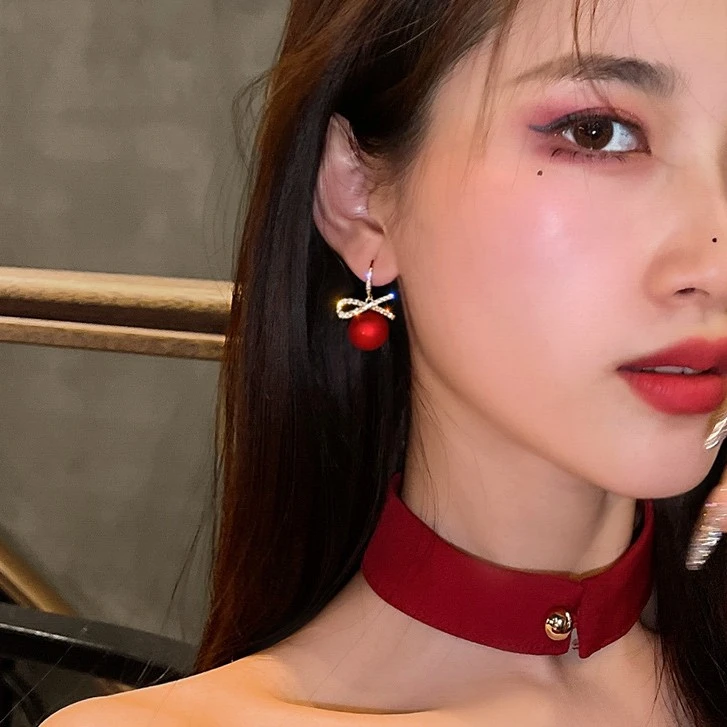 合金合成锆石耳饰 E667红色可爱少女耳钩耳环气质时尚百搭小众