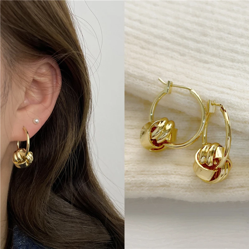 合金耳饰 E618金色两戴耳环气质法式时尚耳扣百搭小众简约ins耳饰