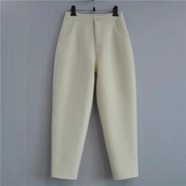 鸿思格HSG01复古双面呢手工艺缝制垮档裤毛呢休闲哈伦女裤显瘦