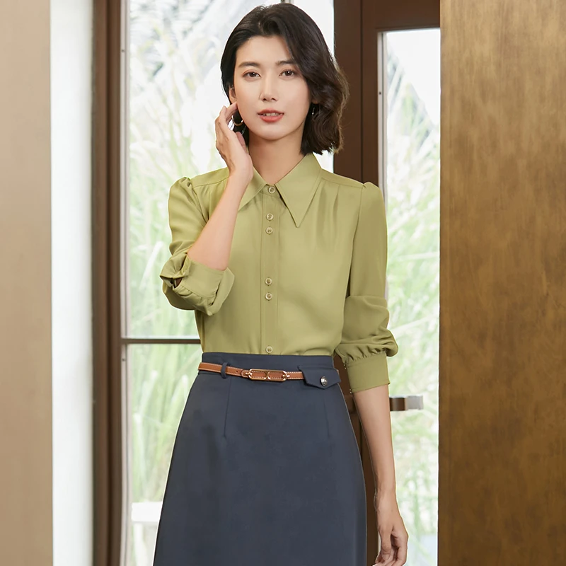 曼贝专柜同步春夏新款百搭气质长袖设计感小众显瘦8293102衬衫女