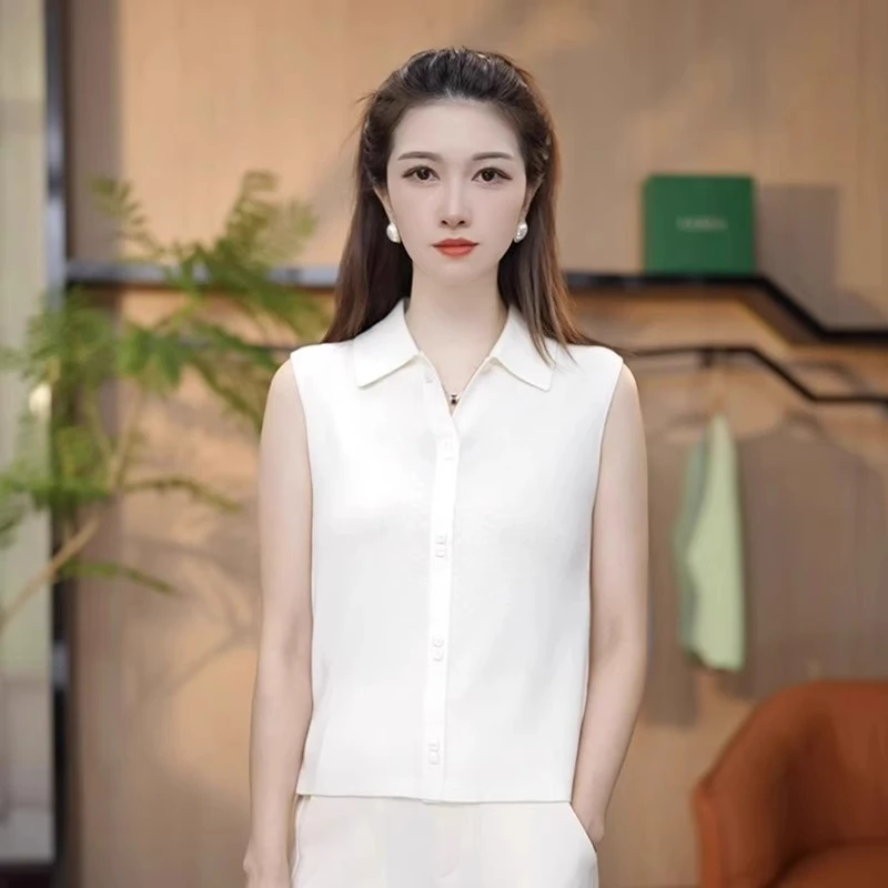 休闲简约polo领无袖背心早春新款韩系舒适显瘦叠穿打底衫坎肩上衣