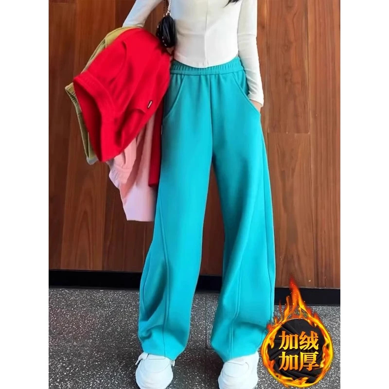 高级感加绒加厚卫裤女春秋新款宽松香蕉裤高腰直筒休闲拖地阔腿裤