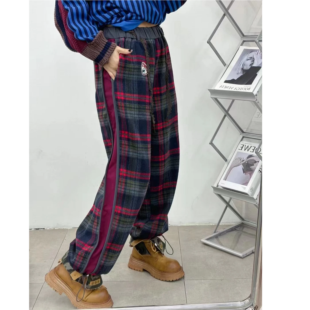 2024欧货潮牌风红格子加绒休闲裤
