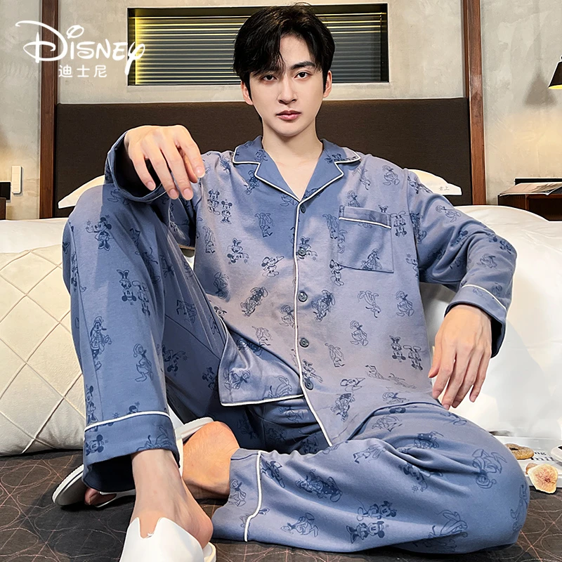 Disney/迪士尼开衫情侣睡衣纯棉米奇舒适休闲家居服套装0085男款